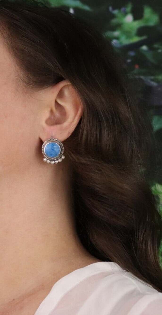 Sterling Silver Sodalite Earrings Dangle Drop 1" x 3/4" Vintage Mexico - Picture 4 of 7